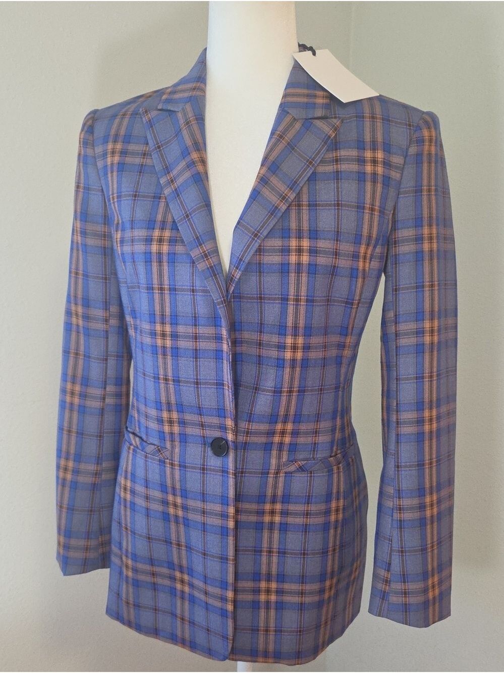 Grey Lab LA Blue Plaid Single-Button Women's Blazer XSmall NWT New